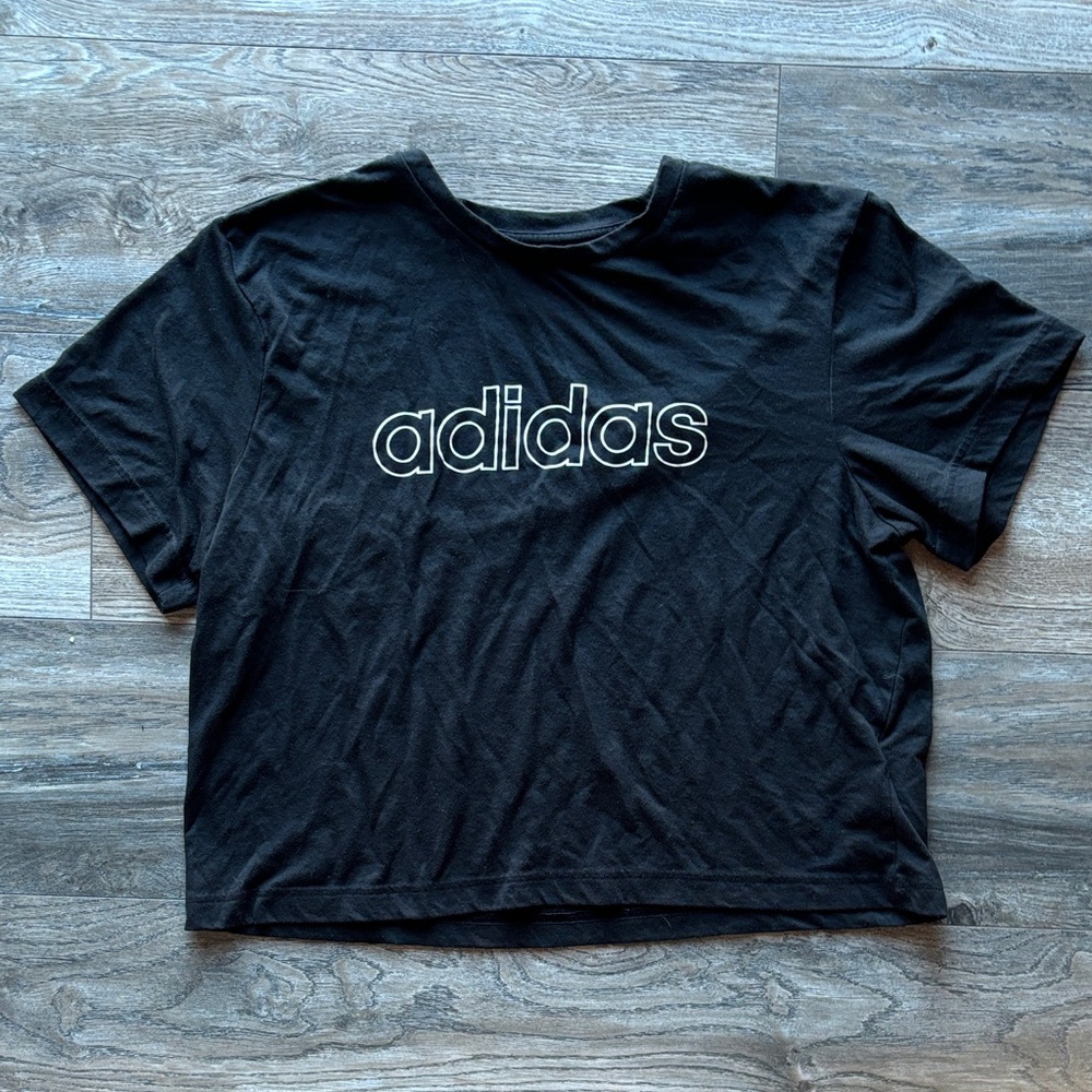 Adidas Black Cropped Tee with Bold Logo M